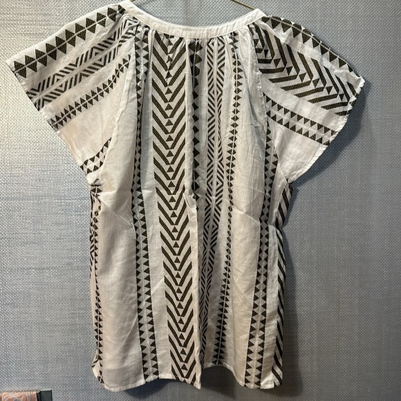 Dylan Fun Off White Green Print Short Sleeve Button cotton shirt size M - Picture 4 of 12